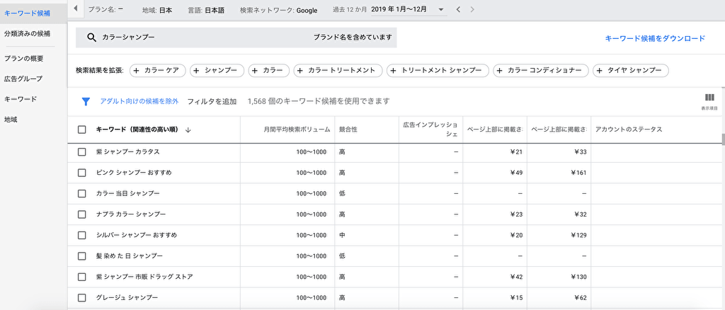 ビッグキーワード「カラーシャンプー」でキーワードリサーチ