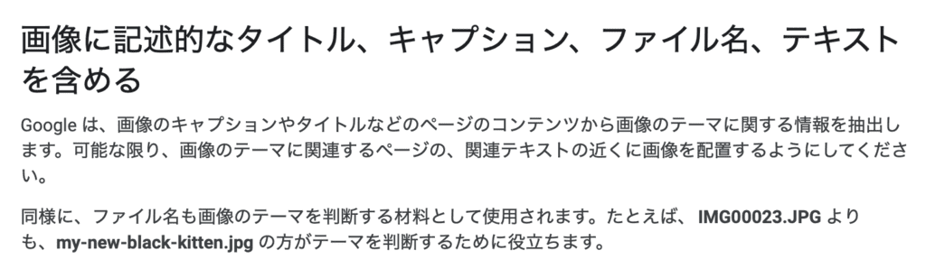 キャプションに関するGoogleの説明