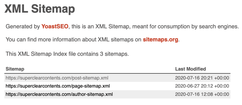 Yoast SEOが作成したXMLサイトマップ