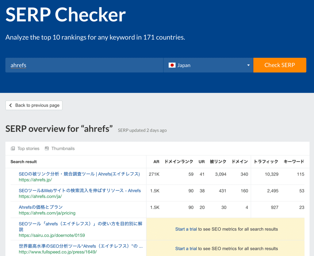 ahrefsのSERPチェッカーの使い方2
