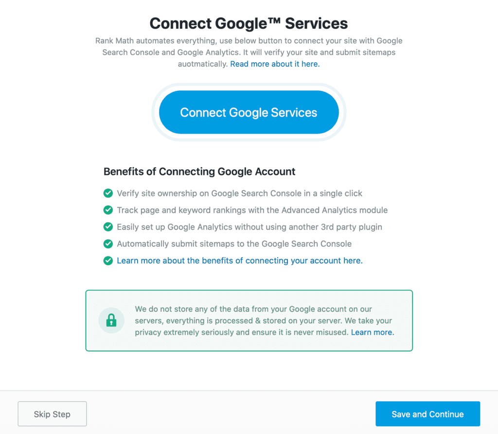 Rank Math Connect Google Service