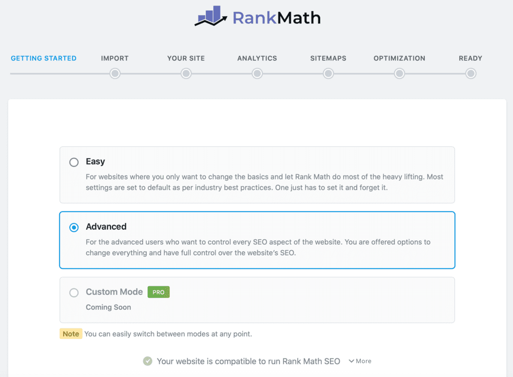 Rank Mathの使用モード設定